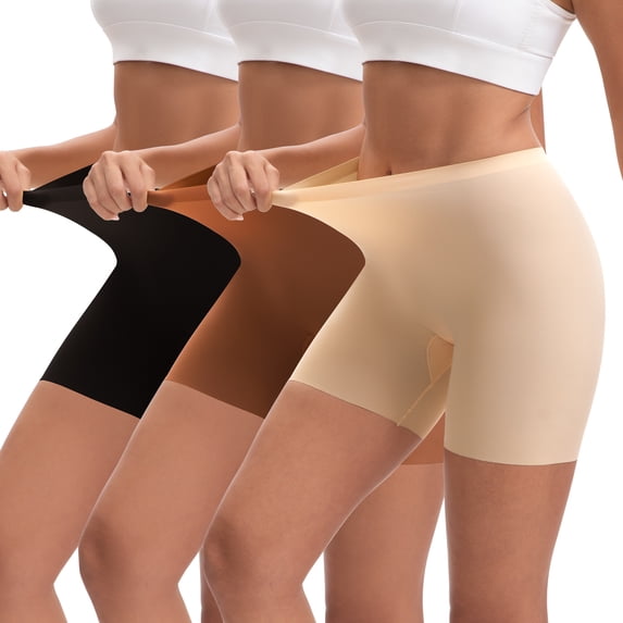 OEIOEI No Show Slip Shorts for Women High Waisted Seamless Underwear 3 Pack(M,Brown Mix)