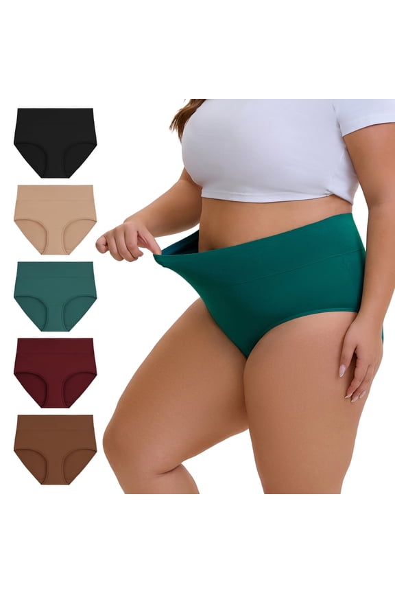Plus Size XL-5XL Cotton Underwear for Women High Waist Full Coverage Briefs 5 Pack(3XL,Dark)