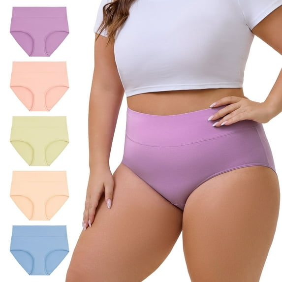 OEIOEI Plus Size XL-5XL Cotton Underwear for Women High Waist Full Coverage Briefs 5 Pack(3XL,Light)