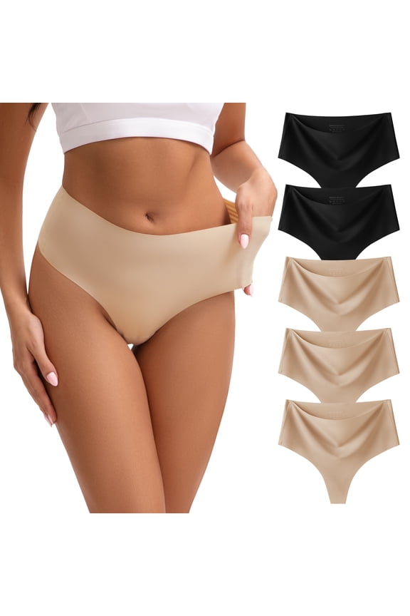 Seamless Thongs for Women High Waisted Ladies Underwear No Show Panties 5 Pack(2XL,Basic)