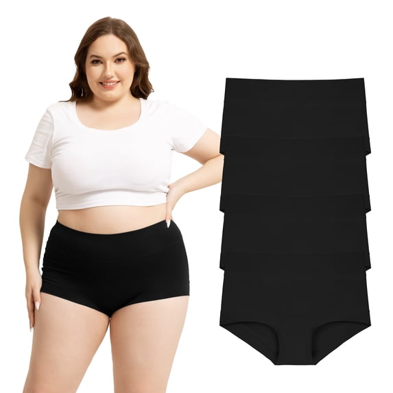 OEIOEI Women's Plus Size Cotton Boyshort Underwear High Waisted 2XL-6XL 4 Pack(5XL,Black)