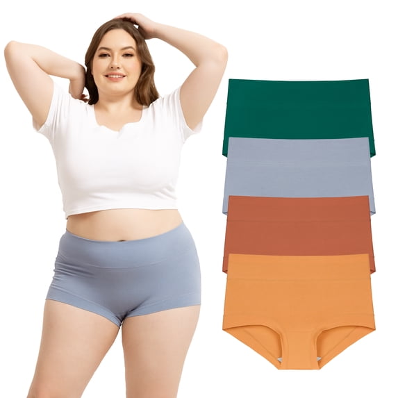 OEIOEI Women's Plus Size Cotton Boyshort Underwear High Waisted 2XL-6XL 4 Pack(6XL,Retro)