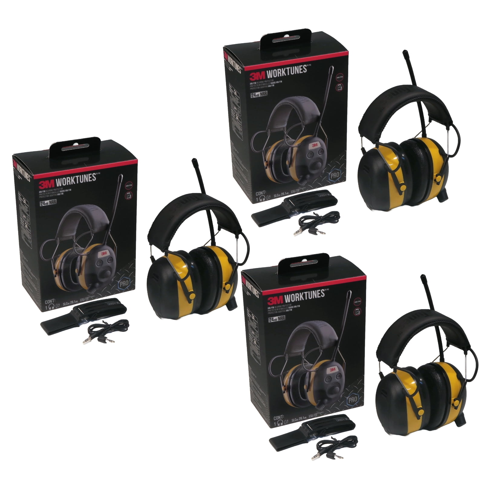 OEM (3-Pack) 3M Peltor Worktunes Headphones & Belt Clip for Hearing Protection 24dB