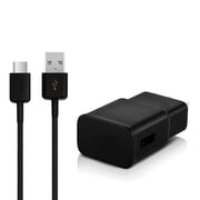 OEM Adaptive Fast Charger for Samsung Galaxy A5 2017 15W with certified USB Type-C Data and Charging Cable. BLACK/3.3FT/1M Cable