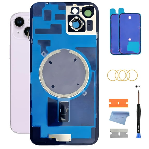 OEM Back Glass Replacement for iPhone 14 Plus  Waterproof Rear Panel with Pre-Installed Camera Lens & Repair Tool Kit (Purple)