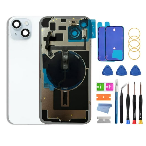 OEM Back Glass Replacement for iPhone 15 Plus (6.7-Inch) – With Pre-Installed Plate & Flex Cable – Includes Repair Tools(Blue)