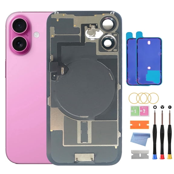 OEM Back Glass Replacement for iPhone 16 (6.1-Inch) With Pre-Installed Plate & Flex Cable Includes Repair Tools(Pink)