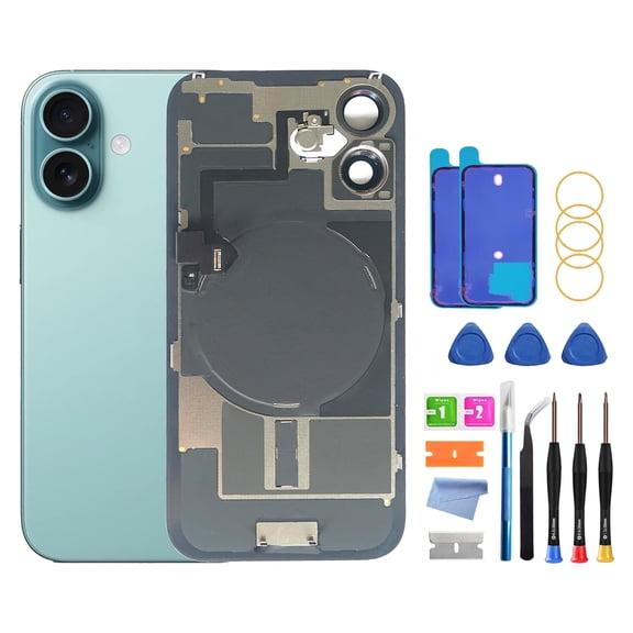 OEM Back Glass Replacement for iPhone 16 (6.1-Inch) – With Pre-Installed Plate & Flex Cable – Includes Repair Tools(Teal)
