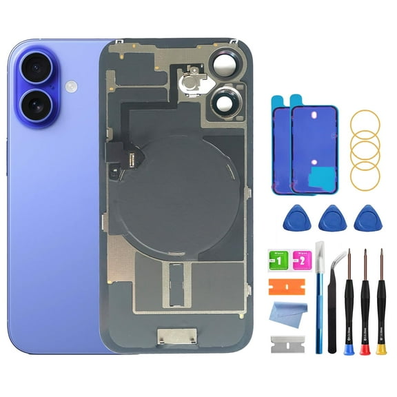 OEM Back Glass Replacement for iPhone 16 (6.1-Inch) – With Pre-Installed Plate & Flex Cable – Includes Repair Tools(Ultramarine)