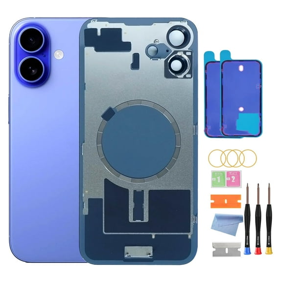 OEM Back Glass Replacement for iPhone 16 Plus (6.7-Inch) – Metal Camera Frame, Lens Glass & Magnet – Includes Repair Tools(Ultramarine)