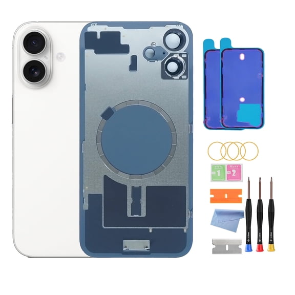 OEM Back Glass Replacement for iPhone 16 Plus (6.7-Inch) – Metal Camera Frame, Lens Glass & Magnet – Includes Repair Tools(White)