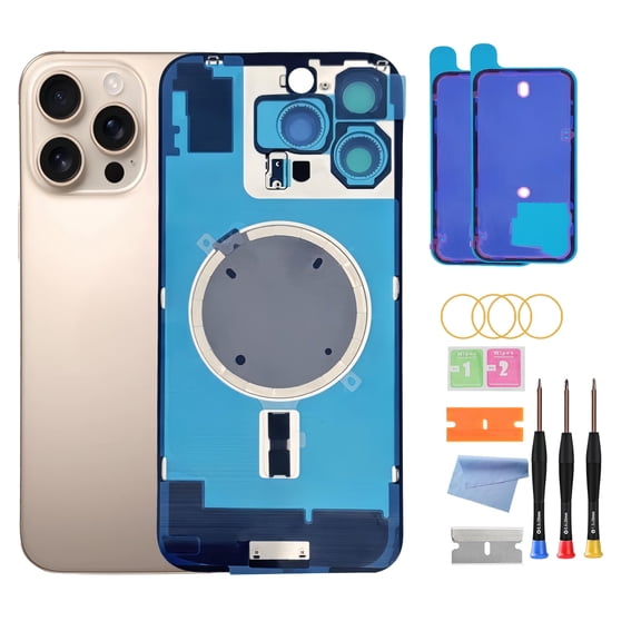 OEM Back Glass Replacement for iPhone 16 Pro (6.1-Inch) – Metal Camera Frame, Lens Glass & Magnet – Includes Repair Tools(Desert Titanium)