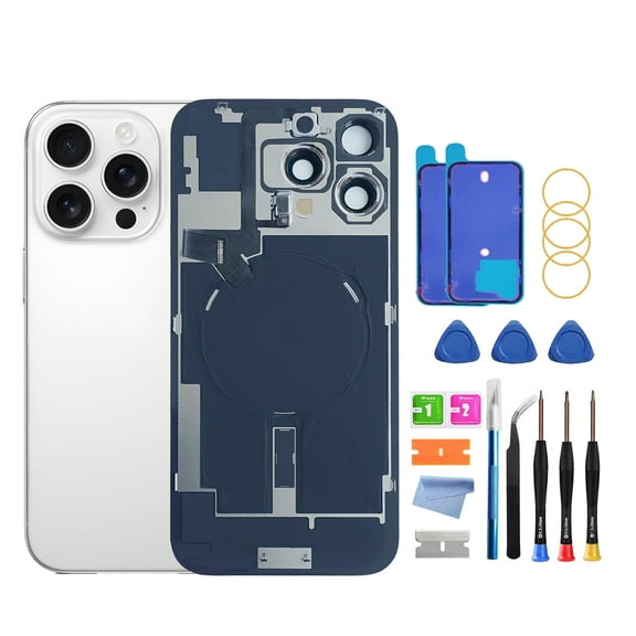 OEM Back Glass Replacement for iPhone 16 Pro (6.1-Inch) – With Pre-Installed Plate & Flex Cable – Includes Repair Tools(White Titanium)