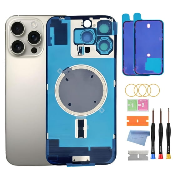 OEM Back Glass Replacement for iPhone 16 Pro Max (6.7-Inch) – Metal Camera Frame, Lens Glass & Magnet – Includes Repair Tools(Natural Titanium)