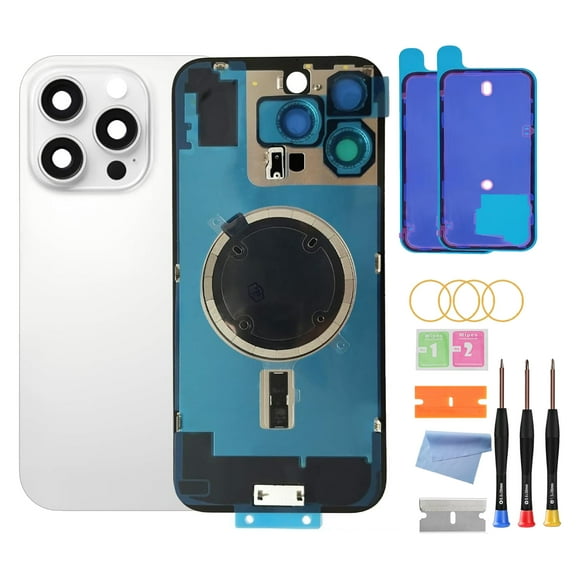 OEM Back Glass Replacement for iPhone 16 Pro Max (6.7-Inch) – Metal Camera Frame, Lens Glass & Magnet – Includes Repair Tools(White Titanium)