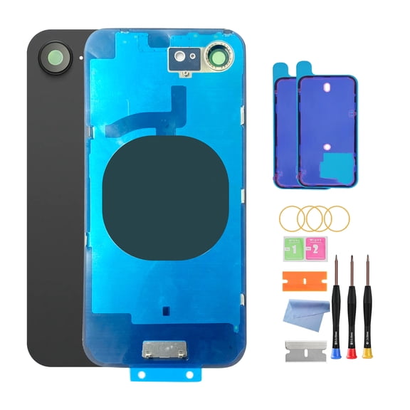 OEM Back Glass Replacement for iPhone 16E (6.1-Inch) – Pre-Installed Plate, Camera Frame & Lens – Includes Repair Tools(Black)