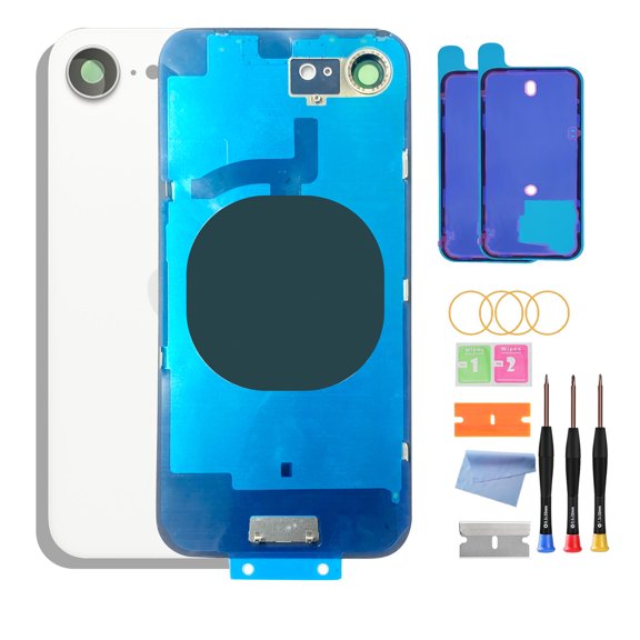 OEM Back Glass Replacement for iPhone 16E (6.1-Inch) – Pre-Installed Plate, Camera Frame & Lens – Includes Repair Tools(White)