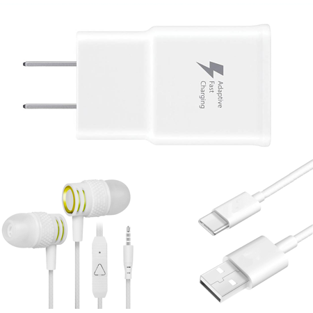 OEM EP-TA20JBEUGUS 15W Adaptive Fast Wall Charger for Xiaomi Black Shark 4S Pro Includes Fast Charging 3.3FT USB Type C Charging Cable, and 3.5mm Earphone with Mic – 3 Items Bundle - White