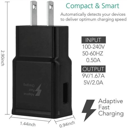 OEM EP-TA20JBEUGUS Inbox Replacement 15W Adaptive Fast Wall Charger for Infinix Note 6 Includes Fast Charging 10FT Micro USB Charging Cable, and 3.5mm Earphone with Mic – 3 Items Bundle - Black