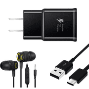 OEM EP-TA20JBEUGUS Inbox Replacement 15W Adaptive Fast Wall Charger for Tecno Camon 17 Pro Includes Fast Charging 3.3FT USB Type C Charging Cable, and 3.5mm Earphone with Mic – 3 Items Bundle - Black