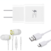 OEM EP-TA20JBEUGUS Inbox Replacement 15W Adaptive Fast Wall Charger for verykool s5007 Lotus Plus Includes Fast Charging 10FT Micro USB Cable, and 3.5mm Earphone with Mic – 3 Items Bundle - White