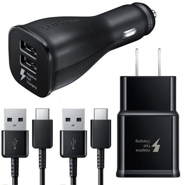 OEM Fast Charger USB-C Type-C Cable Kit Fast Charging USB Wall Charger & Car Adapter for Samsung Galaxy S22 S21 S20 Ultra Plus S10 S10+ 5G S9 [1 Car Charger + 1 Wall Charger + 2x 4FT Type-C Cable]
