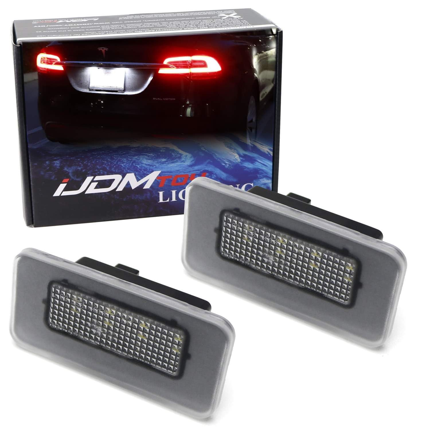 OEM-Fit 18-SMD 3x Brighter Xenon White LED License Plate Light Kit For Tesla: 2016-up Model X and 2017-up Model S