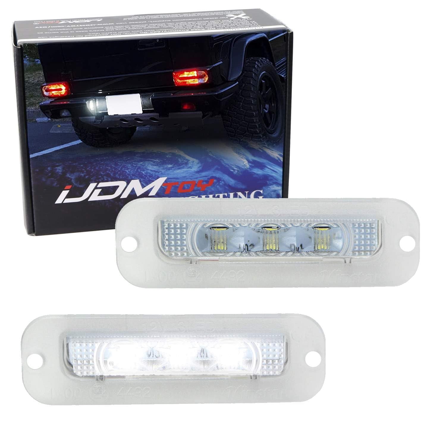 OEM-Fit 3W Full LED License Plate Light Kit For 1990-2012 Mercedes-Benz W463 G500 G550 G55 AMG, Powered by 18-SMD Xenon White LED & Can-Bus Error Free