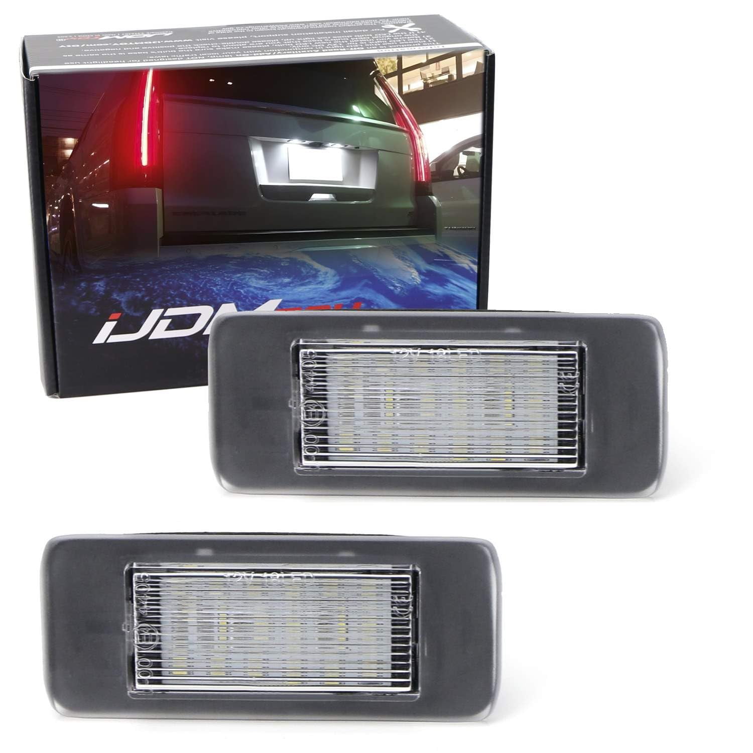 OEM-Fit 3W Full LED License Plate Light Kit For 2015-20 Cadillac Escalade ATS, GMC Yukon, Chevy Tahoe Suburban Equinox, 16-up Malibu, 18-SMD Xenon White LED & Can-bus Error Free
