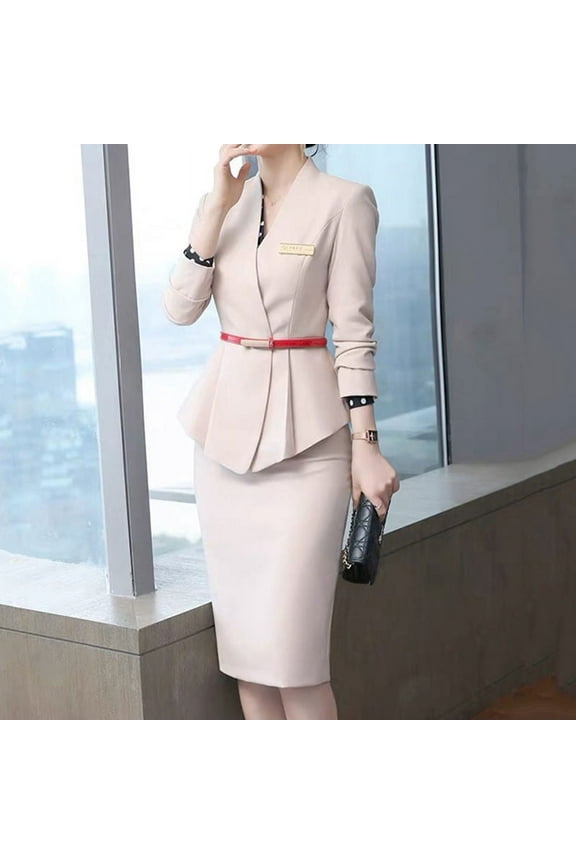 OEM High-Quality Beige 2 Piece Dealers Set Office Ladies Skirt Suit Uniform Designs Women Business Suits for work Formal Wear