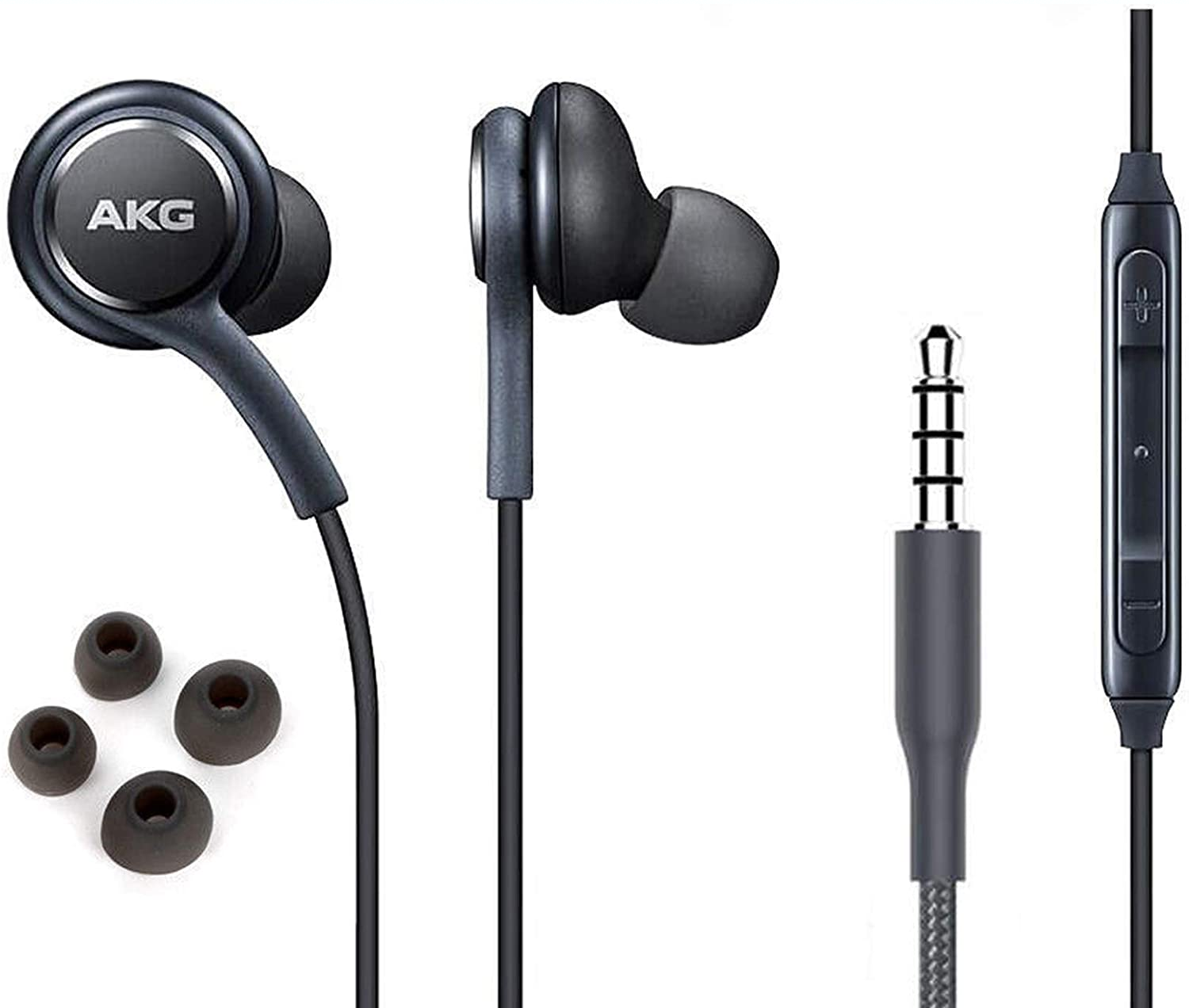 OEM InEar Earbuds Stereo Headphones for Lava Iris 401 Plus Cable Designed by AKG with Microphone and Volume Buttons Black