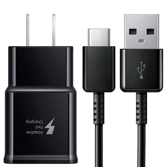 OEM Original Samsung USB Wall Charger + USB-C Type C Cable Data Sync Cord Adaptive Fast Charging for Galaxy S8/S8+ S9/S9+ S10/S10+ S10e Note 8/9/10 Lg G5/G6/G7 V20/30/40 Android and other USB-C Device