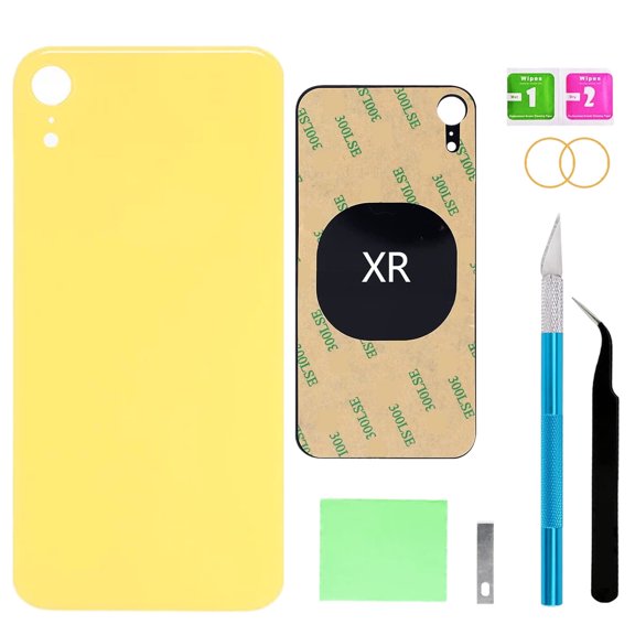 OEM Rear Back Glass Replacement for iPhone XR 6.1 inches with Reparing Toolkit and Pre-Installed Adhesive (Yellow)