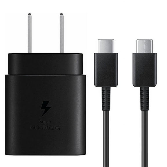 OEM Samsung 25W Super Fast Charger + USB C Cable Compatible with Galaxy S21 S20 S20 Ultra 5G S20+ Note 10 - Samsung wall charger with 25 Watt Super fast charge capability, Black