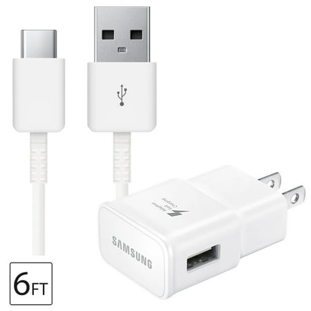 OEM Samsung Galaxy S10/S20/S21/S22/S23 Ultra Note10 / 10+ / 20 USB Wall Charger Adaptive Fast Charging + 6FT USB Type C Cable Data Sync Cord, White