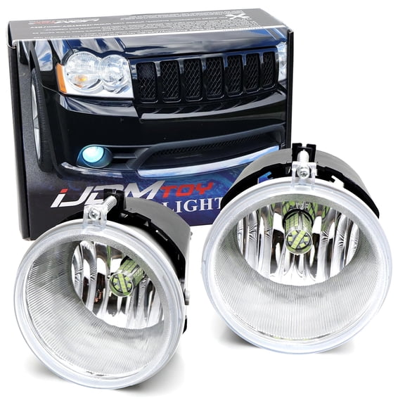 OEM-Spec Clear Lens Fog Light Assemblies w/ 69-SMD Super Bright Ice Blue H10 LED Bulbs Kit For Dodge Durango Dakota, Aspen 300C, Compass Grand Cherokee, Raider