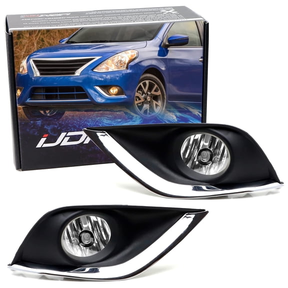 OEM-Spec Clear Lens Fog Light Kit w/Halogen Bulbs, Wiring On/Off Switch and Garnish Bezel Covers/Brackets For 2015-19 Nissan Versa Sedan 4-Door