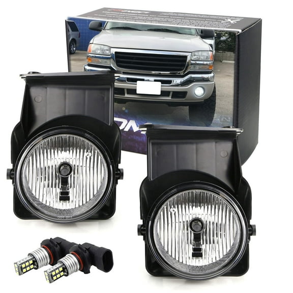 OEM-Spec Clear Lens Fog Light Kit with 15-SMD Super Bright Xenon White LED Replacement Bulbs For 2003-2006 GMC Sierra 1500 2500 3500