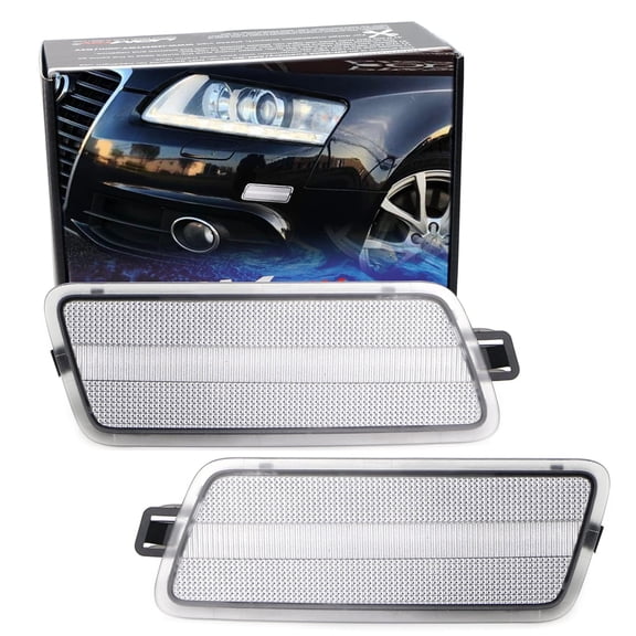 OEM-Spec Frosted Clear/White Lens Front Bumper Side Marker Lamp Housing Shells For 2005-2011 Audi A6 S6 RS6