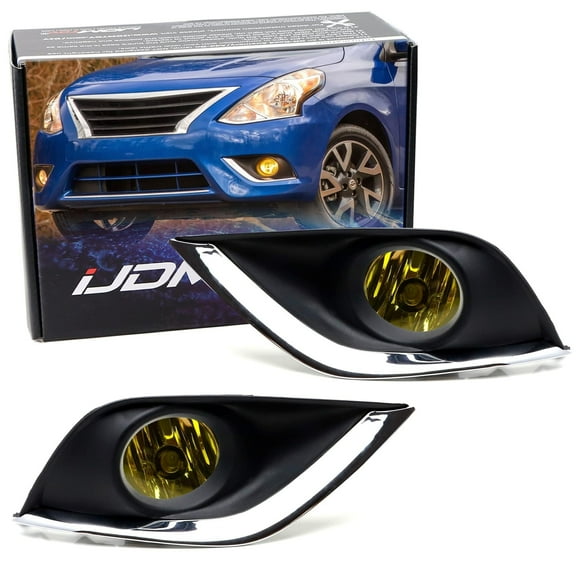 OEM-Spec Yellow Lens Fog Light Kit w/Halogen Bulbs, Wiring On/Off Switch and Garnish Bezel Covers/Brackets For 2015-19 Nissan Versa Sedan 4-Door