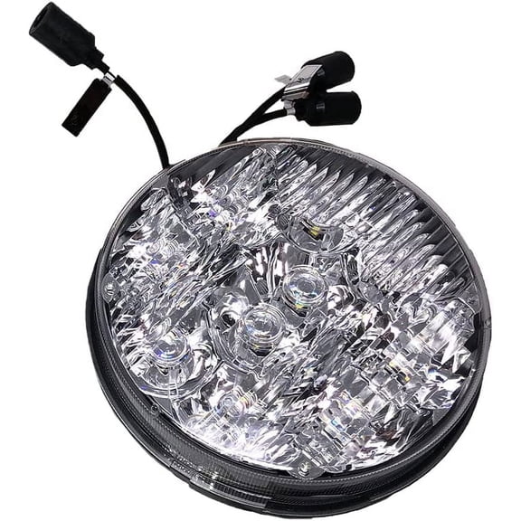 OEM Style Military Vehicle 7 inch White LED Round Headlight Assembly Pair plus Wiring, Compatible with Humvee M-Series and Jeep, single
