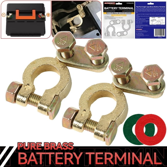 OEMASSIVE 2X Pure Brass Car Battery Terminals Connectors Clamps Top Post Protector w/ Washers