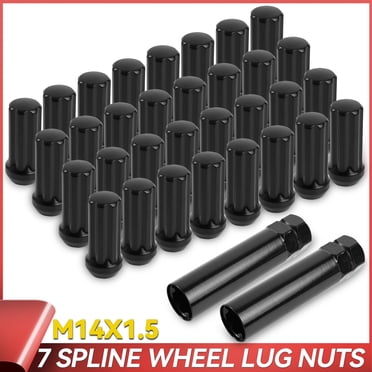 BWA 32-Piece Black Spline Lug Nut Set – M14x1.5 Cone Seat, Closed End With Key