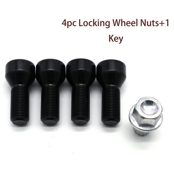 OEMASSIVE 4PCs Car Aluminum Locking Wheel Nuts Bolt Nuts Wiht 1 Key M12X1.5 Black for BMW 1/3/5/6series