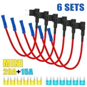 OEMASSIVE 6 Pack Mini Fuse Tap Holder Adapter Kit 12V With 20A 15A ATM APM Blade Car Fuse
