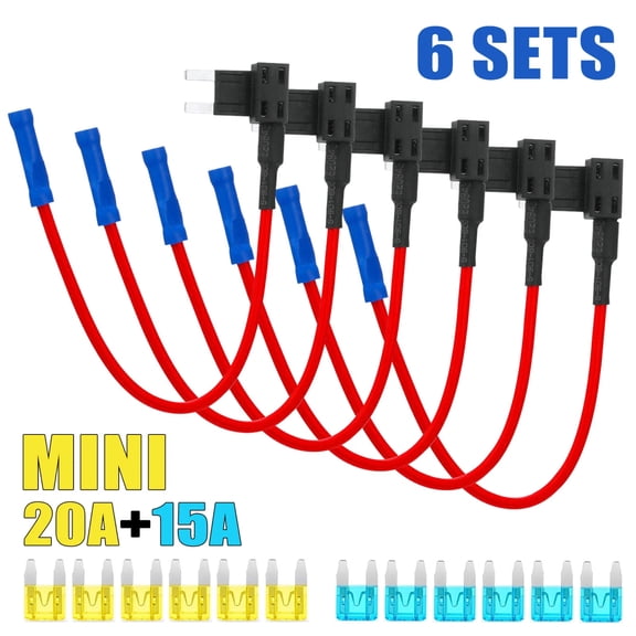 OEMASSIVE 6 Pack Mini Fuse Tap Holder Adapter Kit 12V With 20A 15A ATM APM Blade Car Fuse