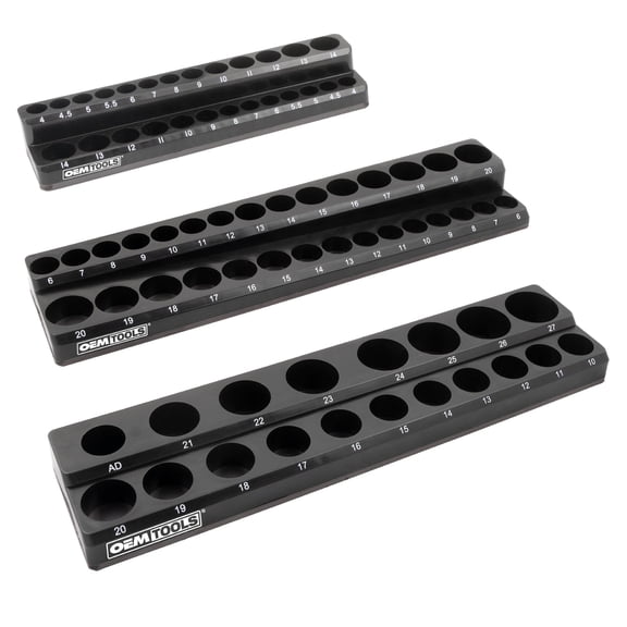 OEMTools 3 Piece Magnetic Socket Tray Set, Black, Metric