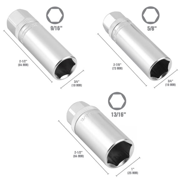 OEMTools 3/8 Drive Magnetic Spark Plug Socket Set, 3 Pieces