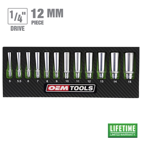 OEMTools 1/4" Metric Deep Socket Set, 5 - 15 MM, 12 Pieces