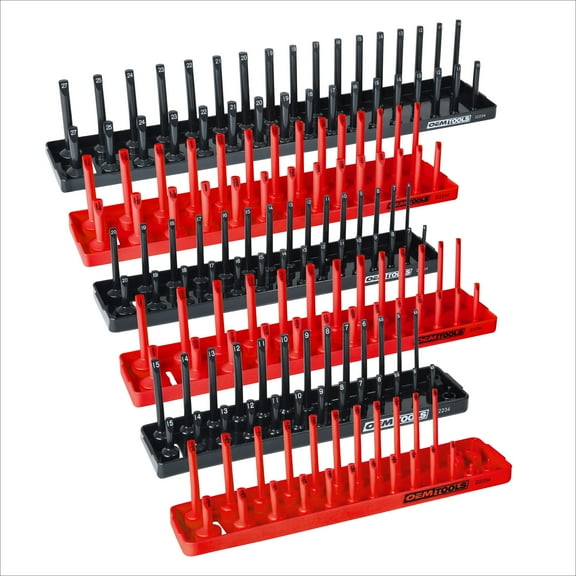 OEMTools 6 Piece SAE and Metric Socket Tray Set (Red and Black)